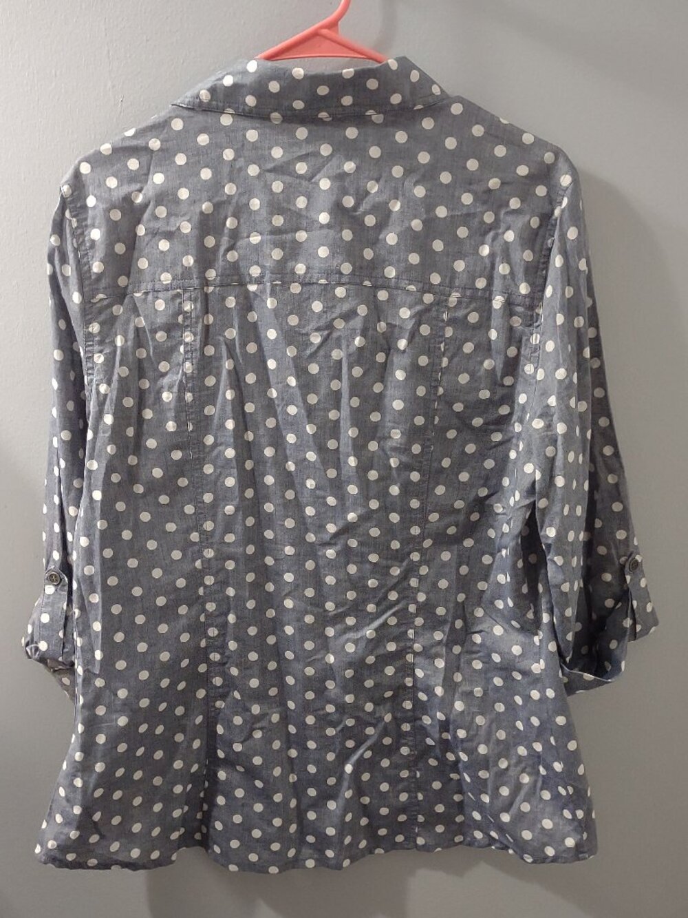 KUT From The Kloth New Size L Gray White Polka-Dot Cotton Blouse - Picture 2 of 5